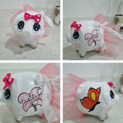 Piggy Bank Butterfly & Flowers